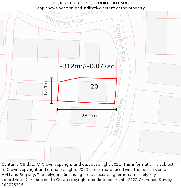 20, MONTFORT RISE, REDHILL, RH1 5DU: Plot and title map