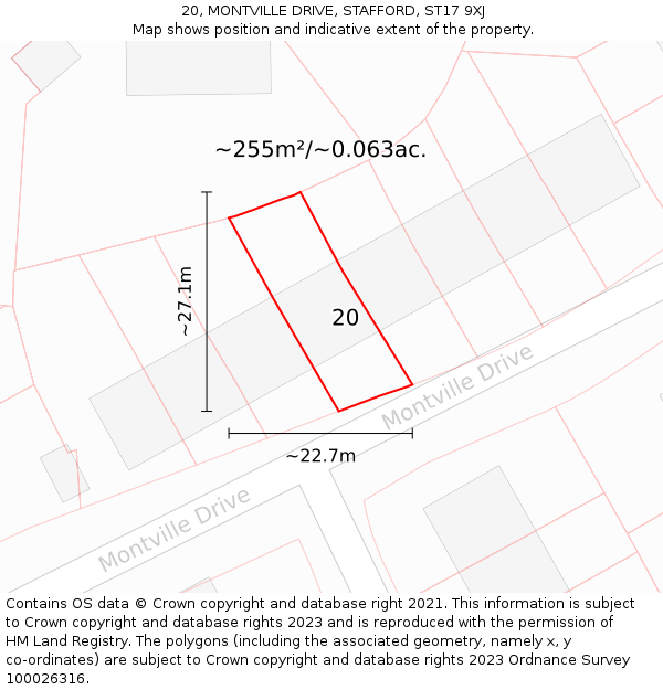 20, MONTVILLE DRIVE, STAFFORD, ST17 9XJ: Plot and title map