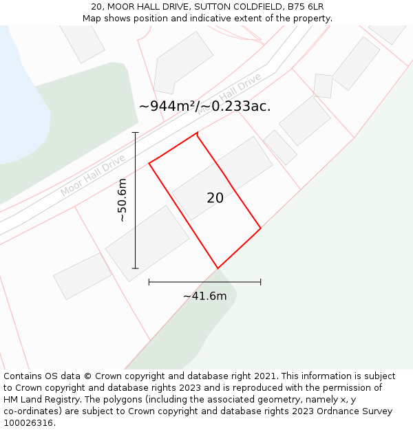 20, MOOR HALL DRIVE, SUTTON COLDFIELD, B75 6LR: Plot and title map