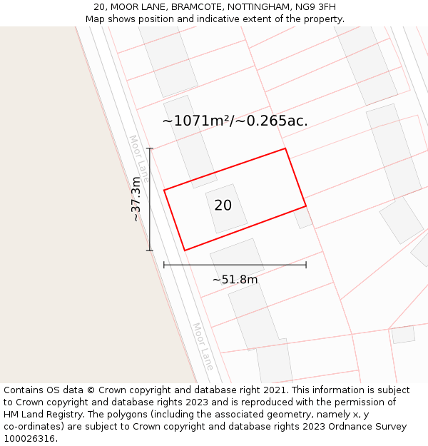 20, MOOR LANE, BRAMCOTE, NOTTINGHAM, NG9 3FH: Plot and title map