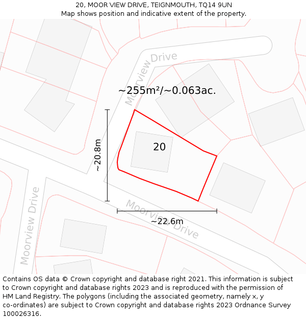 20, MOOR VIEW DRIVE, TEIGNMOUTH, TQ14 9UN: Plot and title map