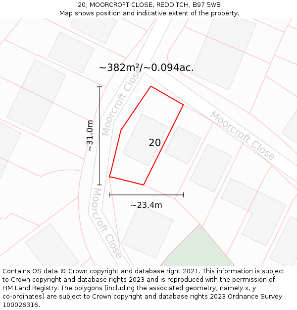20, MOORCROFT CLOSE, REDDITCH, B97 5WB: Plot and title map