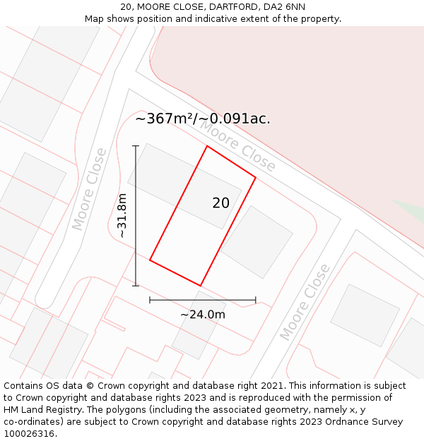20, MOORE CLOSE, DARTFORD, DA2 6NN: Plot and title map