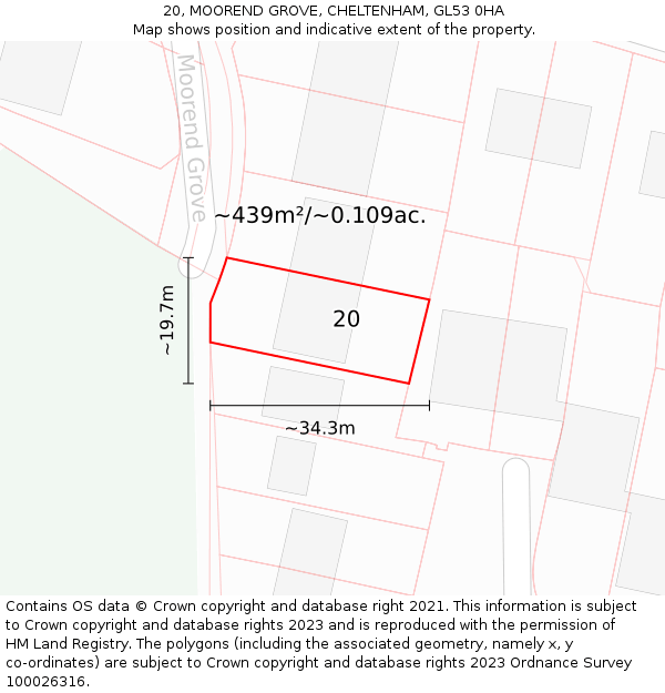 20, MOOREND GROVE, CHELTENHAM, GL53 0HA: Plot and title map