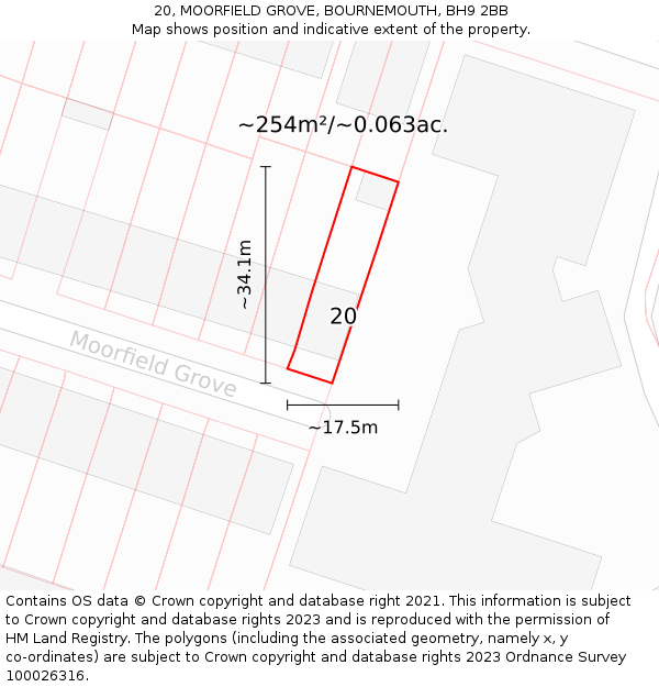 20, MOORFIELD GROVE, BOURNEMOUTH, BH9 2BB: Plot and title map
