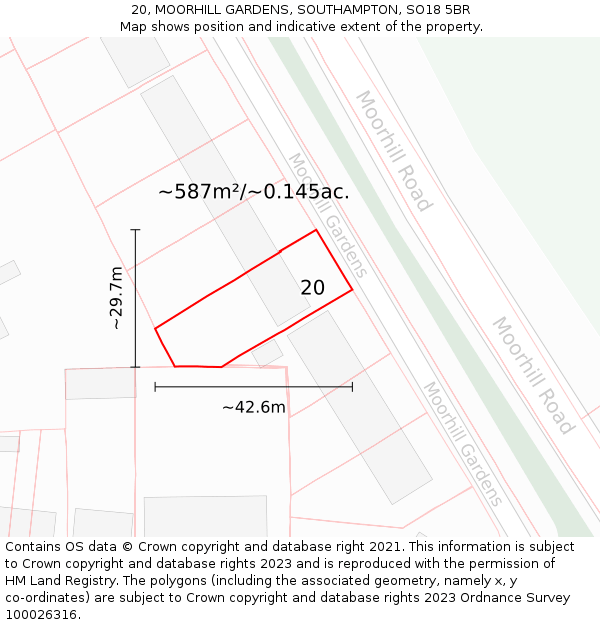 20, MOORHILL GARDENS, SOUTHAMPTON, SO18 5BR: Plot and title map