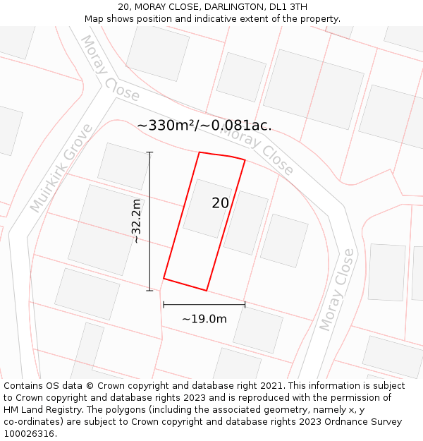 20, MORAY CLOSE, DARLINGTON, DL1 3TH: Plot and title map