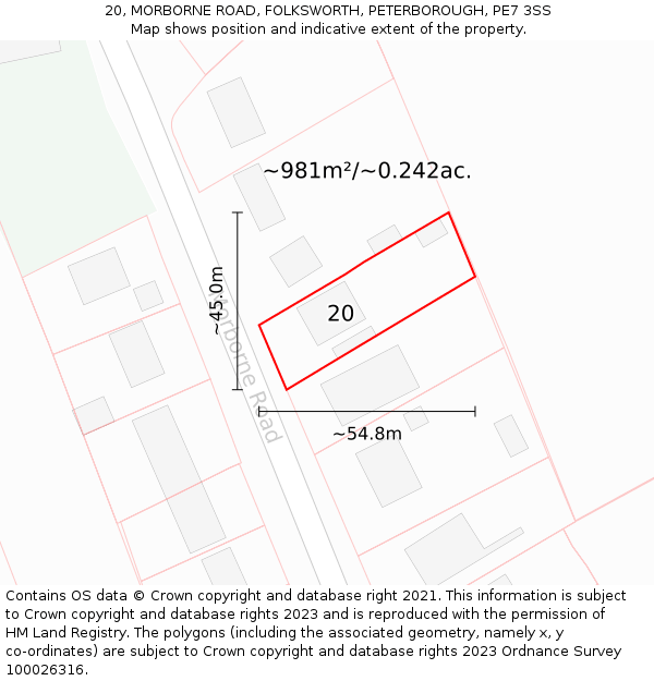 20, MORBORNE ROAD, FOLKSWORTH, PETERBOROUGH, PE7 3SS: Plot and title map