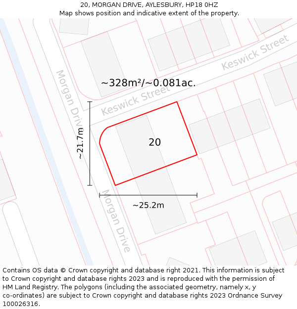 20, MORGAN DRIVE, AYLESBURY, HP18 0HZ: Plot and title map