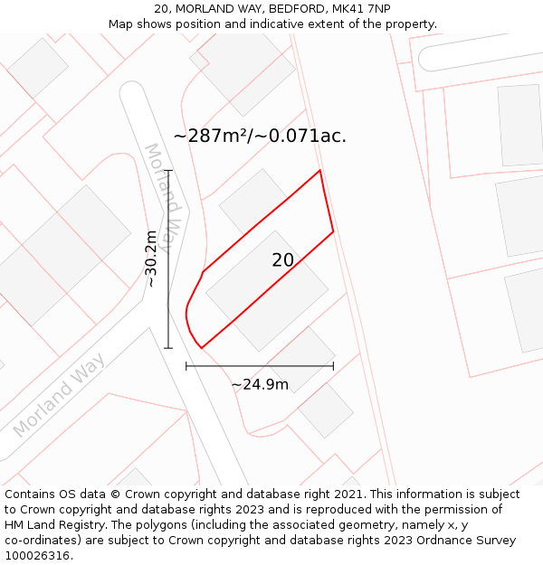20, MORLAND WAY, BEDFORD, MK41 7NP: Plot and title map