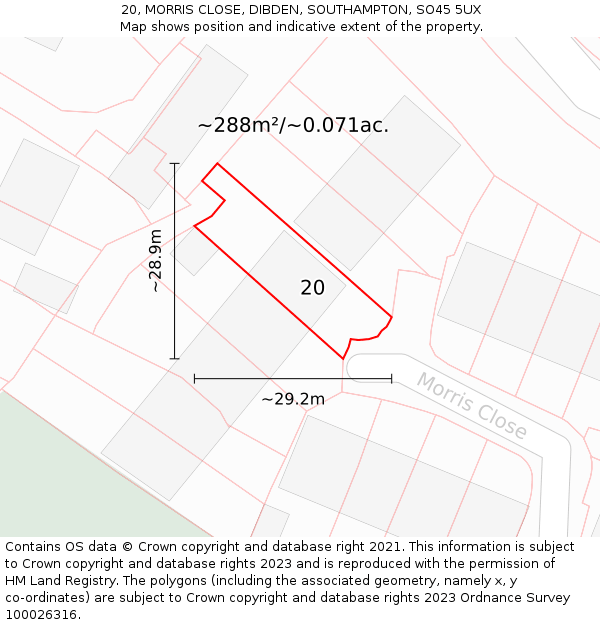 20, MORRIS CLOSE, DIBDEN, SOUTHAMPTON, SO45 5UX: Plot and title map