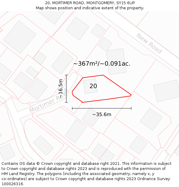 20, MORTIMER ROAD, MONTGOMERY, SY15 6UP: Plot and title map