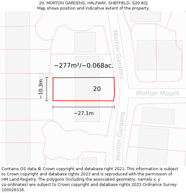 20, MORTON GARDENS, HALFWAY, SHEFFIELD, S20 8GJ: Plot and title map
