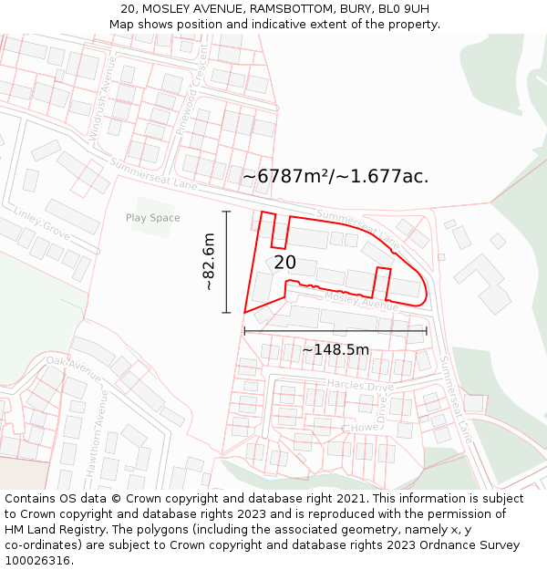 20, MOSLEY AVENUE, RAMSBOTTOM, BURY, BL0 9UH: Plot and title map