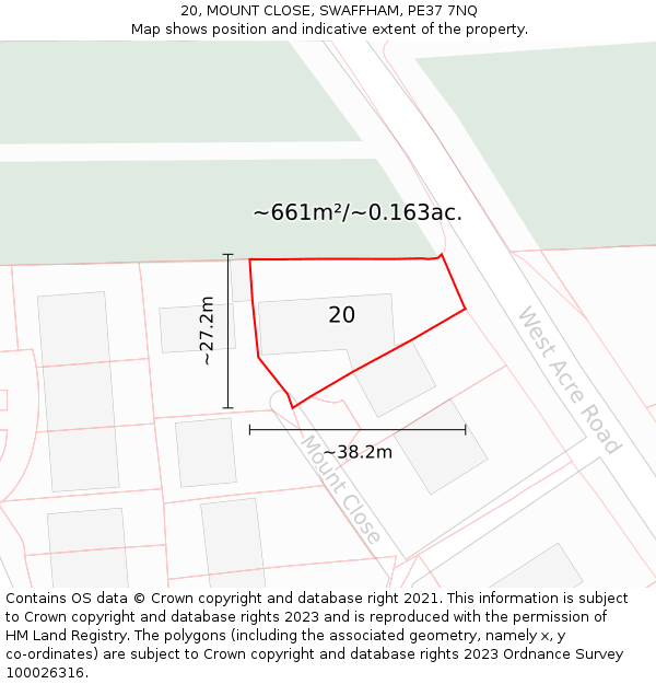 20, MOUNT CLOSE, SWAFFHAM, PE37 7NQ: Plot and title map