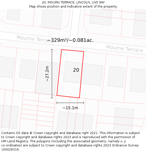20, MOURN TERRACE, LINCOLN, LN5 9AY: Plot and title map