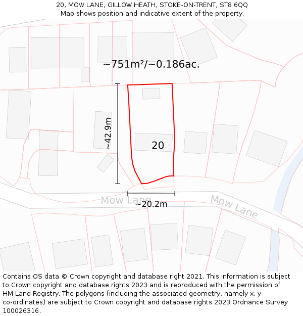 20, MOW LANE, GILLOW HEATH, STOKE-ON-TRENT, ST8 6QQ: Plot and title map
