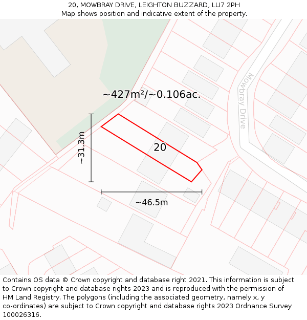 20, MOWBRAY DRIVE, LEIGHTON BUZZARD, LU7 2PH: Plot and title map