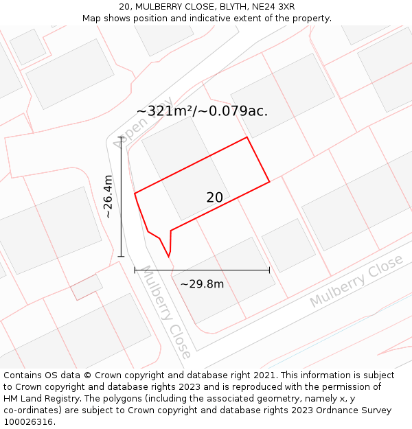 20, MULBERRY CLOSE, BLYTH, NE24 3XR: Plot and title map