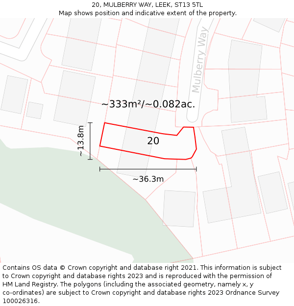 20, MULBERRY WAY, LEEK, ST13 5TL: Plot and title map