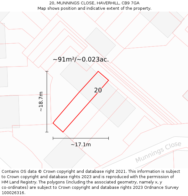 20, MUNNINGS CLOSE, HAVERHILL, CB9 7GA: Plot and title map