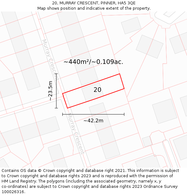 20, MURRAY CRESCENT, PINNER, HA5 3QE: Plot and title map