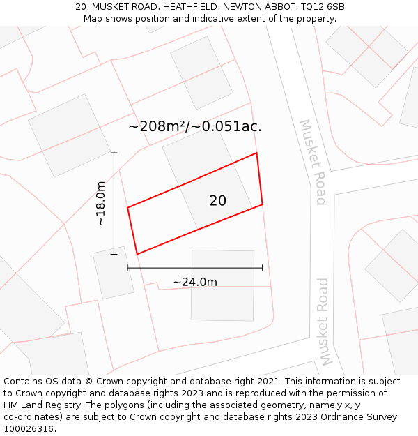 20, MUSKET ROAD, HEATHFIELD, NEWTON ABBOT, TQ12 6SB: Plot and title map