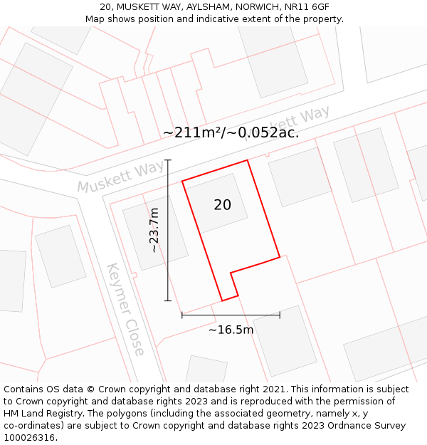 20, MUSKETT WAY, AYLSHAM, NORWICH, NR11 6GF: Plot and title map
