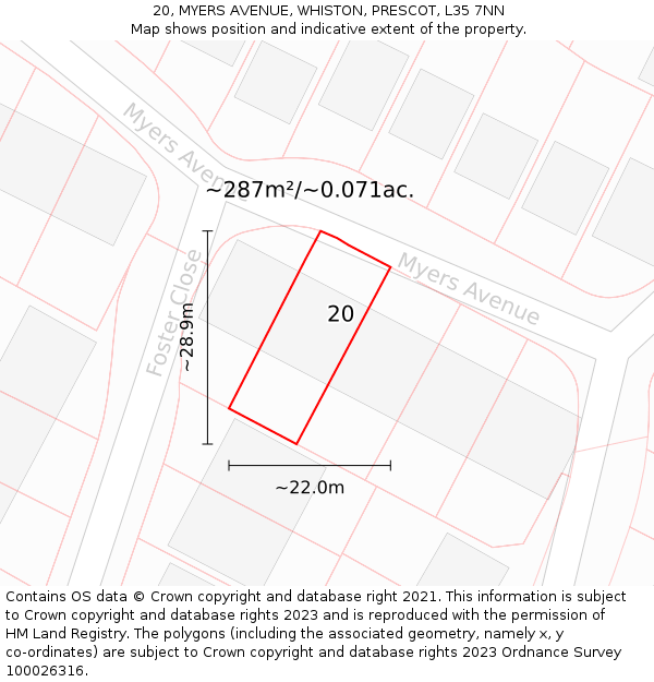 20, MYERS AVENUE, WHISTON, PRESCOT, L35 7NN: Plot and title map