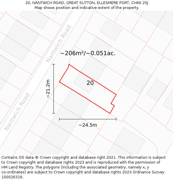 20, NANTWICH ROAD, GREAT SUTTON, ELLESMERE PORT, CH66 2SJ: Plot and title map