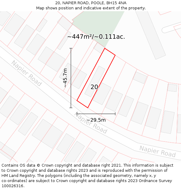 20, NAPIER ROAD, POOLE, BH15 4NA: Plot and title map