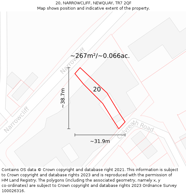 20, NARROWCLIFF, NEWQUAY, TR7 2QF: Plot and title map