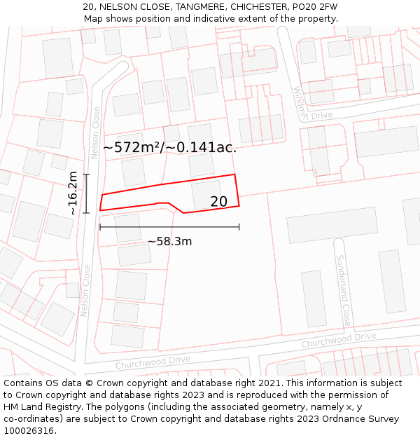 20, NELSON CLOSE, TANGMERE, CHICHESTER, PO20 2FW: Plot and title map
