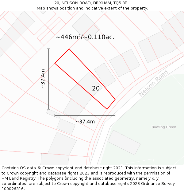 20, NELSON ROAD, BRIXHAM, TQ5 8BH: Plot and title map