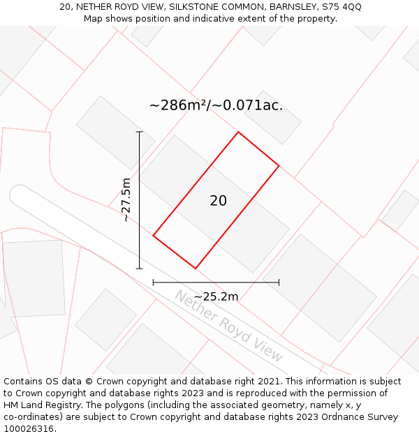 20, NETHER ROYD VIEW, SILKSTONE COMMON, BARNSLEY, S75 4QQ: Plot and title map