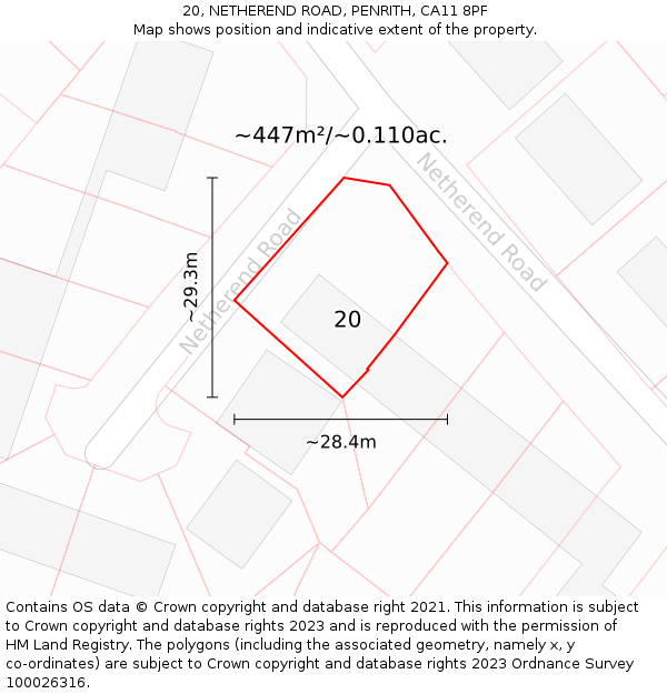 20, NETHEREND ROAD, PENRITH, CA11 8PF: Plot and title map