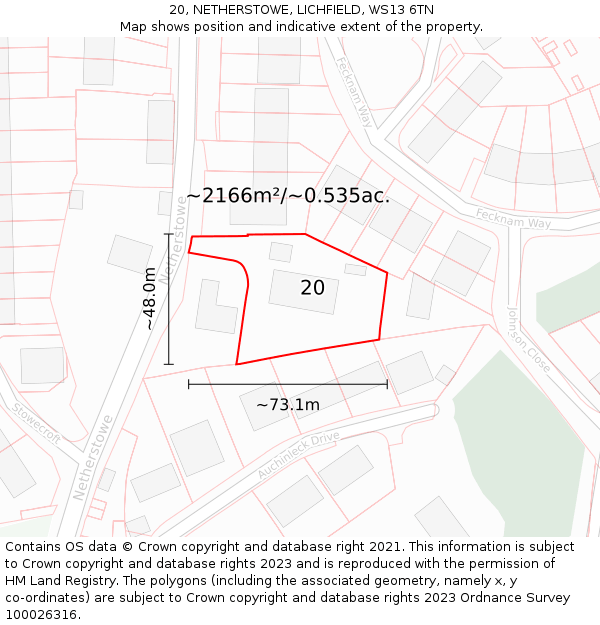 20, NETHERSTOWE, LICHFIELD, WS13 6TN: Plot and title map