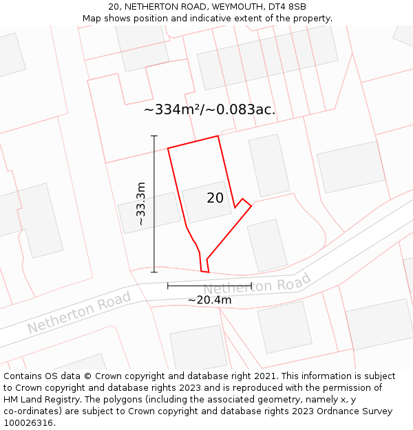 20, NETHERTON ROAD, WEYMOUTH, DT4 8SB: Plot and title map