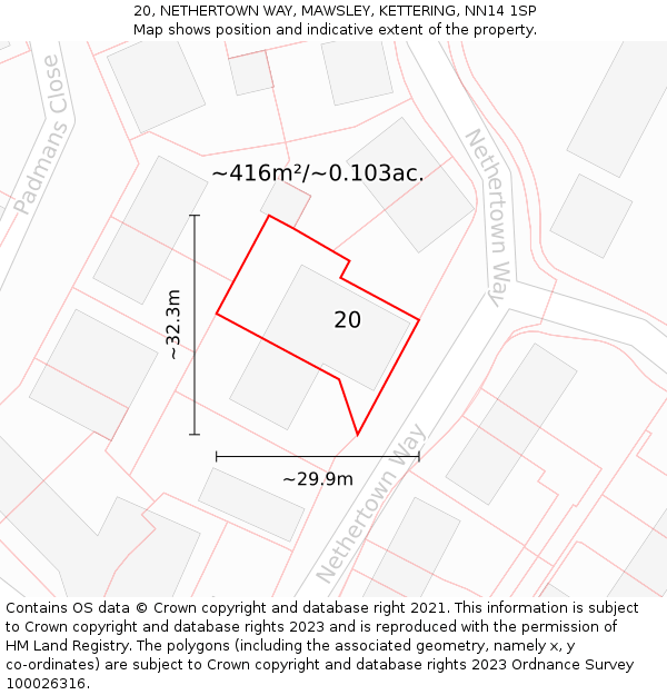 20, NETHERTOWN WAY, MAWSLEY, KETTERING, NN14 1SP: Plot and title map