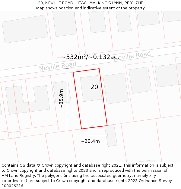 20, NEVILLE ROAD, HEACHAM, KING'S LYNN, PE31 7HB: Plot and title map