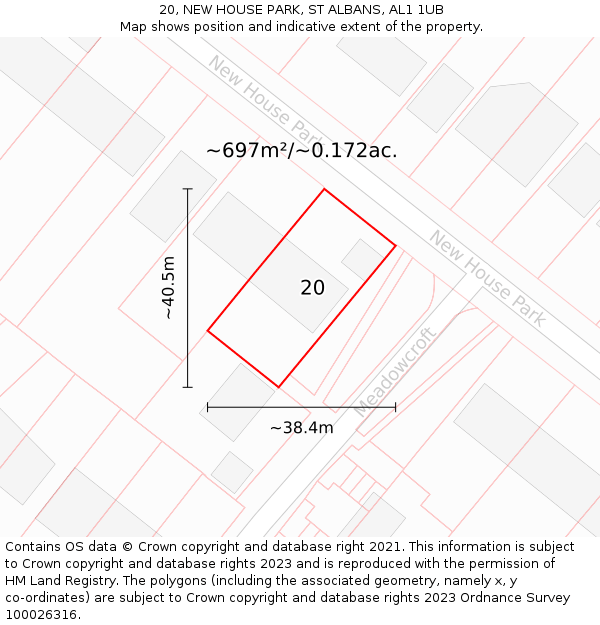 20, NEW HOUSE PARK, ST ALBANS, AL1 1UB: Plot and title map