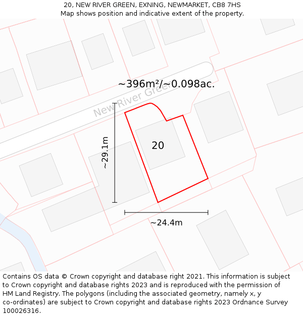 20, NEW RIVER GREEN, EXNING, NEWMARKET, CB8 7HS: Plot and title map