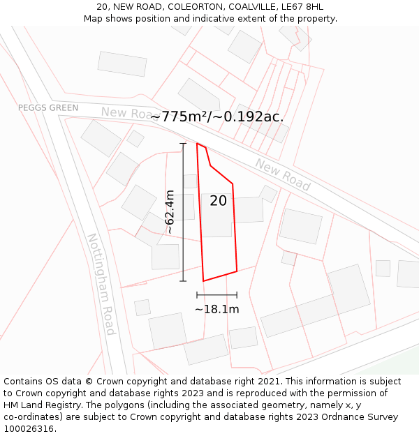 20, NEW ROAD, COLEORTON, COALVILLE, LE67 8HL: Plot and title map