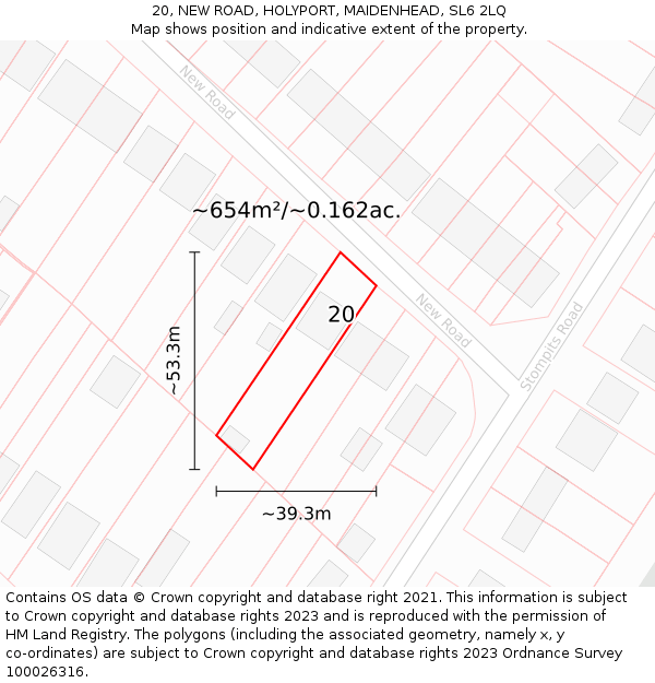 20, NEW ROAD, HOLYPORT, MAIDENHEAD, SL6 2LQ: Plot and title map