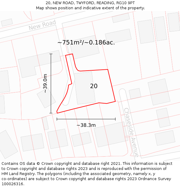 20, NEW ROAD, TWYFORD, READING, RG10 9PT: Plot and title map