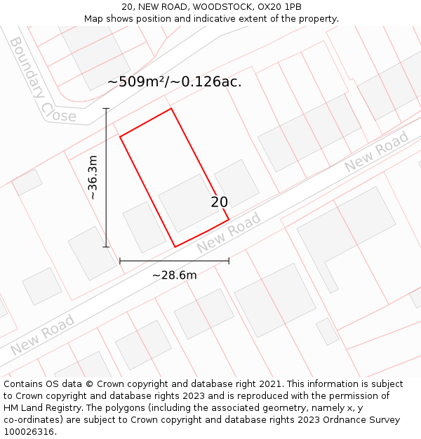 20, NEW ROAD, WOODSTOCK, OX20 1PB: Plot and title map
