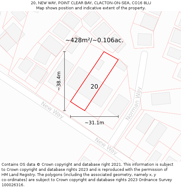 20, NEW WAY, POINT CLEAR BAY, CLACTON-ON-SEA, CO16 8LU: Plot and title map