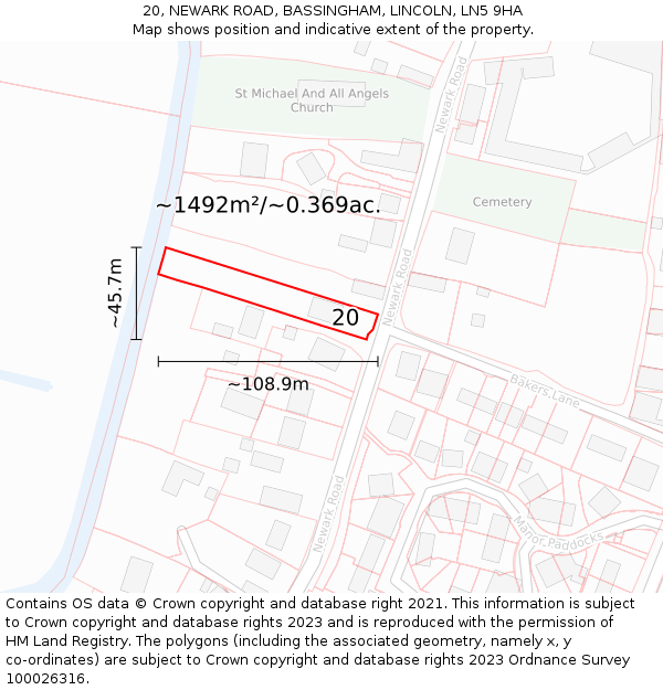 20, NEWARK ROAD, BASSINGHAM, LINCOLN, LN5 9HA: Plot and title map