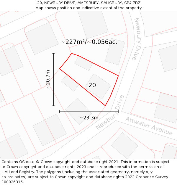20, NEWBURY DRIVE, AMESBURY, SALISBURY, SP4 7BZ: Plot and title map