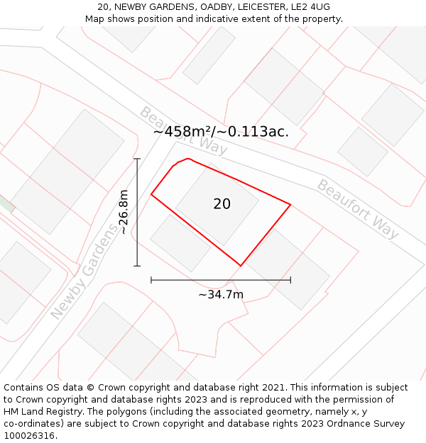 20, NEWBY GARDENS, OADBY, LEICESTER, LE2 4UG: Plot and title map